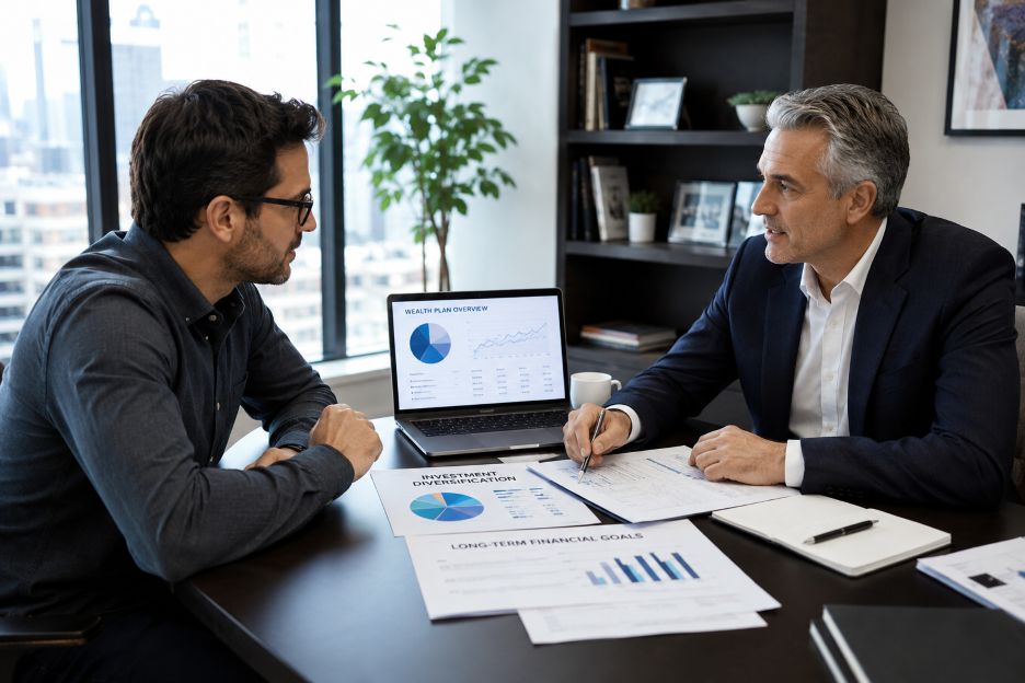 Business consultation with financial charts